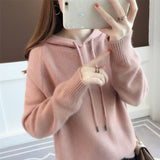 Korean Version Of The New 2025 Solid Color Loose Hooded Knitted Knitted Long-Sleeved Top Coat Sweater Ladies Knitting College Style HZ0108
