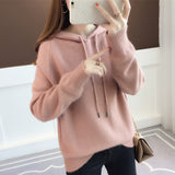 Korean Version Of The New 2025 Solid Color Loose Hooded Knitted Knitted Long-Sleeved Top Coat Sweater Ladies Knitting College Style HZ0108