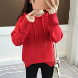 Korean Version Of The New 2025 Solid Color Loose Hooded Knitted Knitted Long-Sleeved Top Coat Sweater Ladies Knitting College Style HZ0108