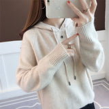 Korean Version Of The New 2025 Solid Color Loose Hooded Knitted Knitted Long-Sleeved Top Coat Sweater Ladies Knitting College Style HZ0108