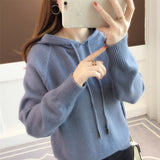 Korean Version Of The New 2025 Solid Color Loose Hooded Knitted Knitted Long-Sleeved Top Coat Sweater Ladies Knitting College Style HZ0108
