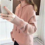 Korean Version Of The New 2025 Solid Color Loose Hooded Knitted Knitted Long-Sleeved Top Coat Sweater Ladies Knitting College Style HZ0108