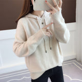 Korean Version Of The New 2025 Solid Color Loose Hooded Knitted Knitted Long-Sleeved Top Coat Sweater Ladies Knitting College Style HZ0108