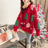 Christmas Red Sweater Autumn And Winter Women's Version Of The New Lazy Thick Outside Wearing Round Collar Knitted Shirt Top HZ0108