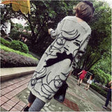 Autumn And Winter Fashion New Long Knitted Cardigan Bat Sleeve Women's Loose Print Sweater Coat HZ0108