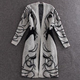 Autumn And Winter Fashion New Long Knitted Cardigan Bat Sleeve Women's Loose Print Sweater Coat HZ0108