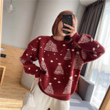 2025 Autumn And Winter New Korean Version Of The Round Collar Collar Loose Loose Lazy Wind Christmas Design Feeling Knitted Shirt Top Woman HZ0108