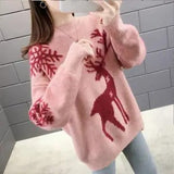 Deer Deed Jaded Sweater Women's Jacket Head 2025 Autumn And Winter New Loose Round Collar Wear Knitted Women's Top Cover HZ0108