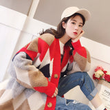 2025 Autumn And Winter Women's Sweater Jacket Cardigan Knitted Lazy Wind V Collar Lingge Blouse Loose Niche HZ0108