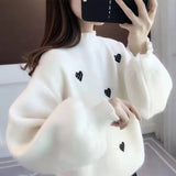 Women's Sweater Women's Autumn And Winter 2025 Loose Lazy Half-High Collar Hooded Thick Knitted Bottom Shirt Top HZ0108