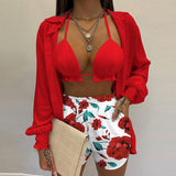 2025 Women's Sexy Three-Piece Spring Beach Fashion Shorts Set HZ0108