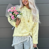 Women's Crumped Flower Sweater Autumn Women's New Loose Leisure Fashion Flower Sweater HZ0108