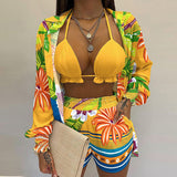 2025 Women's Sexy Three-Piece Spring Beach Fashion Shorts Set HZ0108