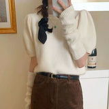 Korean Version Of The Chic Removable Sleeve Sweater Woman In The Fall Of The New Round Collar Short Languid Style Bubble Sleeve Top HZ0108