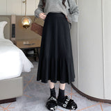 Vintage Knitted Half-Dress Woman 2025 New Autumn And Winter Thick High Waist Thin Temperament A Word Fishtail Skirt HZ0108