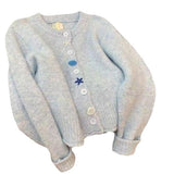 Spring And Autumn 2025 Women's Languid Wind Sweet Soft-Creallow High-End Feeling Heavy-Working Version Of Light Blue Knitted Cardigan Sweater Jacket HZ0108