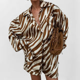 Spring 2025 Women's Shirt Top Shorts Print Casual Shirt Two Sets HZ0108