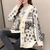 Japan And South Korea Hit The Long Sweater In The Lazy Wind 2025 Autumn And Winter New V-Necked Wreasted Loose Knitted Coat HZ0108