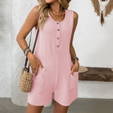 2025 Summer New Women's Button Door Casual Vest Conjoined Shorts HZ0108