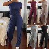 2025 New Lady Loose Pocket Back V-Neck Short-Sleeved Jumpsuit HZ0108