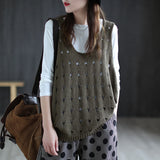 2025 Spring And Summer New Large-Size Hollow Knitted Horse Jacket Vest Lady Loose Wearing Casual Sleeveless Vest Shoulders HZ0108