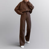 Women's 2025 Spring Sets Casual Pure Color Loose Temperament With Temperamental Solid Color With T-Swear Sports Set HZ0108