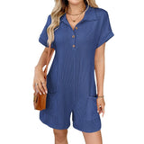 2025 Summer New Collar Button Loose Pocket Short Sleeve Jumpsuit HZ0108