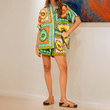 2025 Women's Spring And Winter New Fashion Casual Ink Print Collar Half-Sleeved A-Shaped Dress Women HZ0108