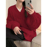 Soft Glutinous Gentle Wind V-Neck Loose-Fitting Cover Solid Color Jasmine Sweater Autumn And Winter Women Wear Knitted Shirt Tops Women HZ0108