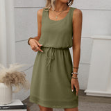 2025 Summer New Side Collar Rope Sleeveless Vest Dress With Inner Lining HZ0108