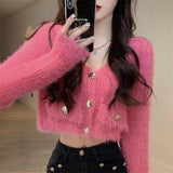 Imitation Of Sting Velvet Knitted Jersey Pure Spring And Autumn 2025 New Sweater Coat Women Winter Short Top HZ0108