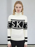 High-Necked Letter-Collage-Colored Sweater With Knitted Long-Sleeved Coat On The Head Hot Women's Clothing HZ0108