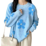 Round-Necked Sweater Women's Autumn And Winter High Sense 2025 New Trendy Fashion Three-Dimensional Flower Nail Bead Knitted Shirt HZ0108