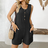 2025 Summer New Women's Button Door Casual Vest Conjoined Shorts HZ0108