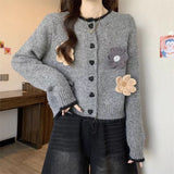 French Temperament Flower Round-Neck Sweater Coat Women Autumn And Winter Women's Languid Little Knitted Cardigans HZ0108