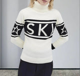 High-Necked Letter-Collage-Colored Sweater With Knitted Long-Sleeved Coat On The Head Hot Women's Clothing HZ0108