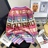 Rainbow V-Neck Sweater 2025 Autumn/Winter Retro-Dwine Knitted Cardigan Women Design Small Soft-Creinating Jacket HZ0108