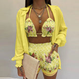 2025 Women's Sexy Three-Piece Spring Beach Fashion Shorts Set HZ0108