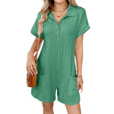 2025 Summer New Collar Button Loose Pocket Short Sleeve Jumpsuit HZ0108