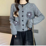 French Temperament Flower Round-Neck Sweater Coat Women Autumn And Winter Women's Languid Little Knitted Cardigans HZ0108
