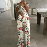 2025 New Commuting Women's Single-Word Shoulder-Print Trousers Sexy High-Waisted Jumpsuit HZ0108