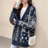 Japan And South Korea Hit The Long Sweater In The Lazy Wind 2025 Autumn And Winter New V-Necked Wreasted Loose Knitted Coat HZ0108