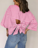 2026 New Lady Round Neck Striped Back With Bow Knitting Top HZ0108