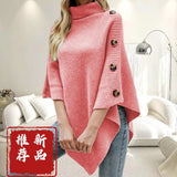 High-Necked Shawl Cloak Direct Sale Autumn And Winter New Solid Color Open Fork Knit Sweater Jacket Woman HZ0108