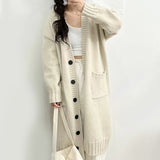 Autumn And Winter New Lazy Pocket Design Wool Knitted Cardigan Women Long Sweater Coat Women HZ0108