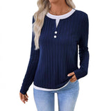 Mid-Winter 2025 New Lady Fake Two Round Collar Button Cover Long-Sleeved T-Shirt HZ0108