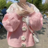 Doll-Collar Small Flower Spring And Autumn Lazy Knitted Cardigan Dress Woman 2025 Women's Version Of Ringge Long-Sleeved Coat Tide HZ0108