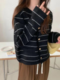 Korean Striped Loose Lazy Knitted Jersey 2025 Autumn And Winter Women's Simple Round Jump Sweater Coat HZ0108