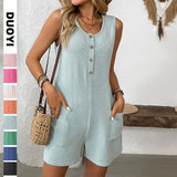 2025 Summer New Women's Button Door Casual Vest Conjoined Shorts HZ0108