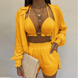 2025 Women's Sexy Three-Piece Spring Beach Fashion Shorts Set HZ0108